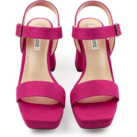 Women's Pink Chunky Platform High Heels Ankle Strap Block Heel Sandal - Picture 2 of 6